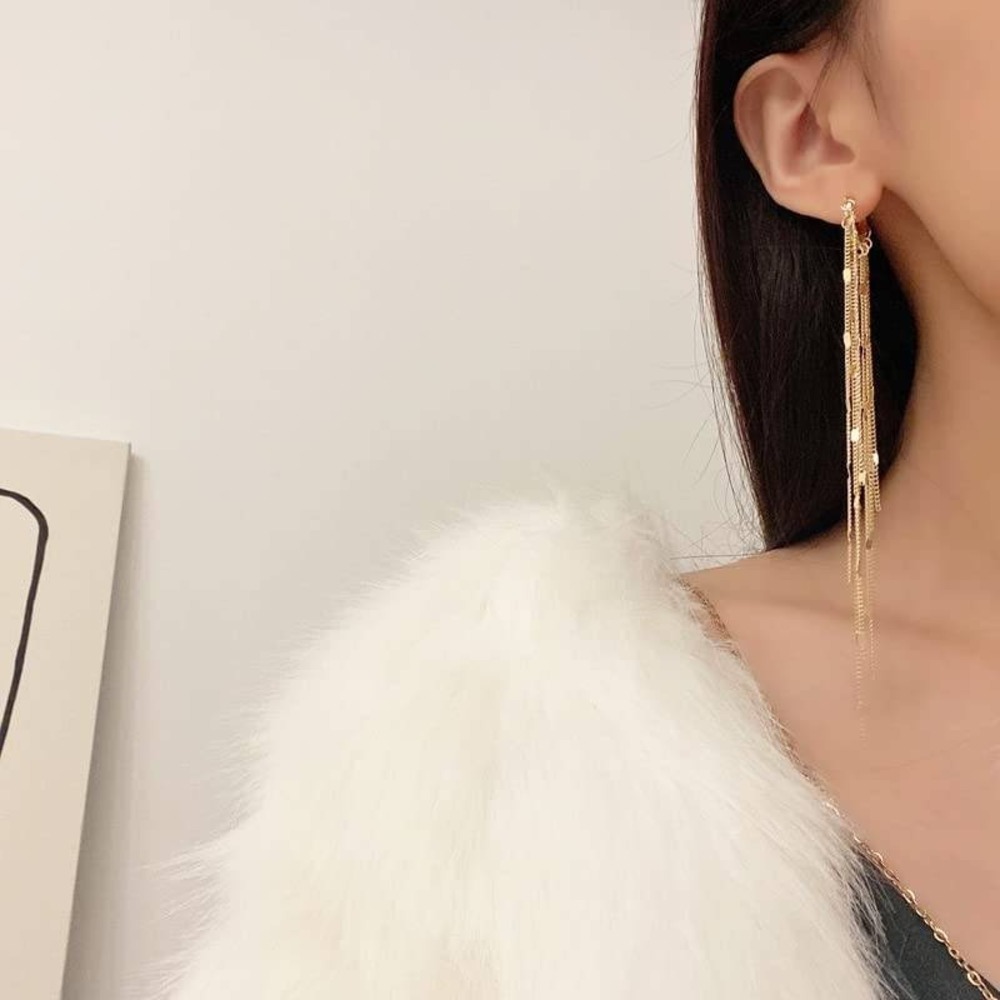 Gold Tassel Drop Earrings Long Satellite Chain Waterfall Shoulder Dusters NEW - Picture 3 of 3